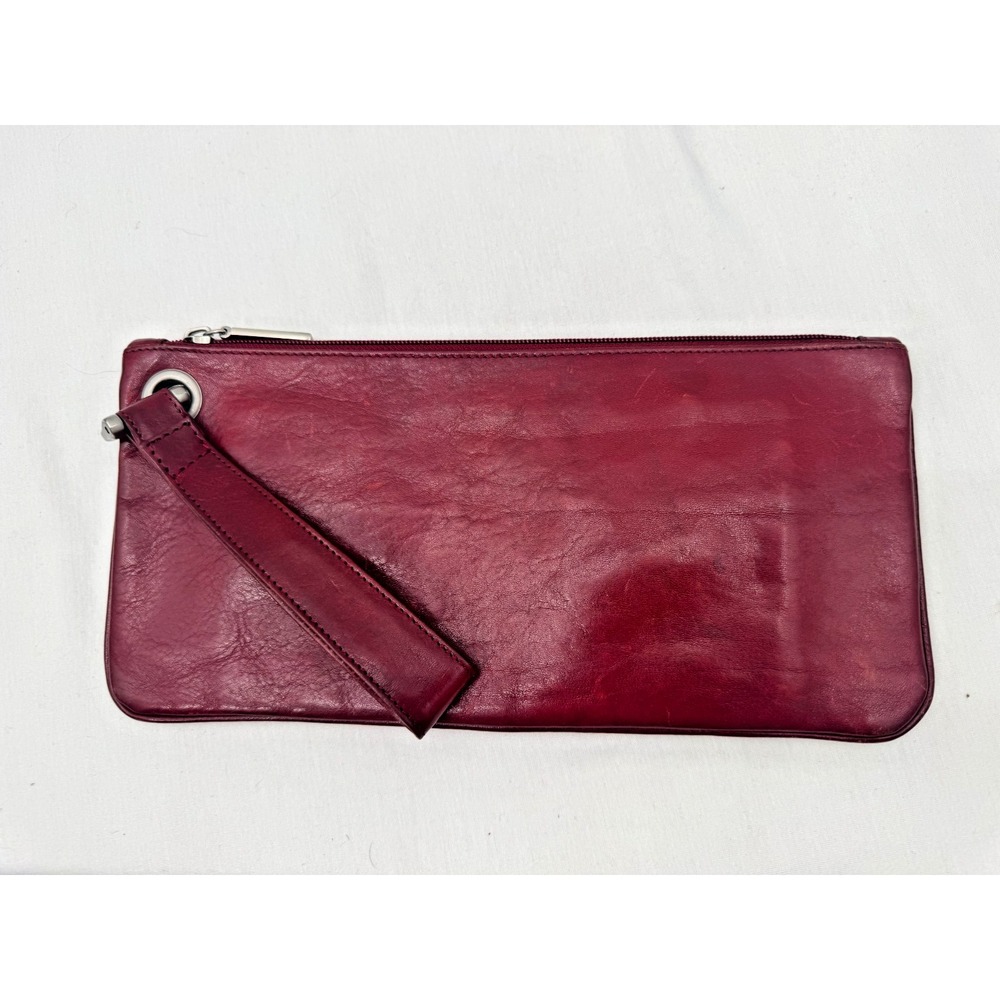 Hobo Vida Red Crimson Scarlet Leather Wristlet Bag Purse Boho Zip Pockets 5x11